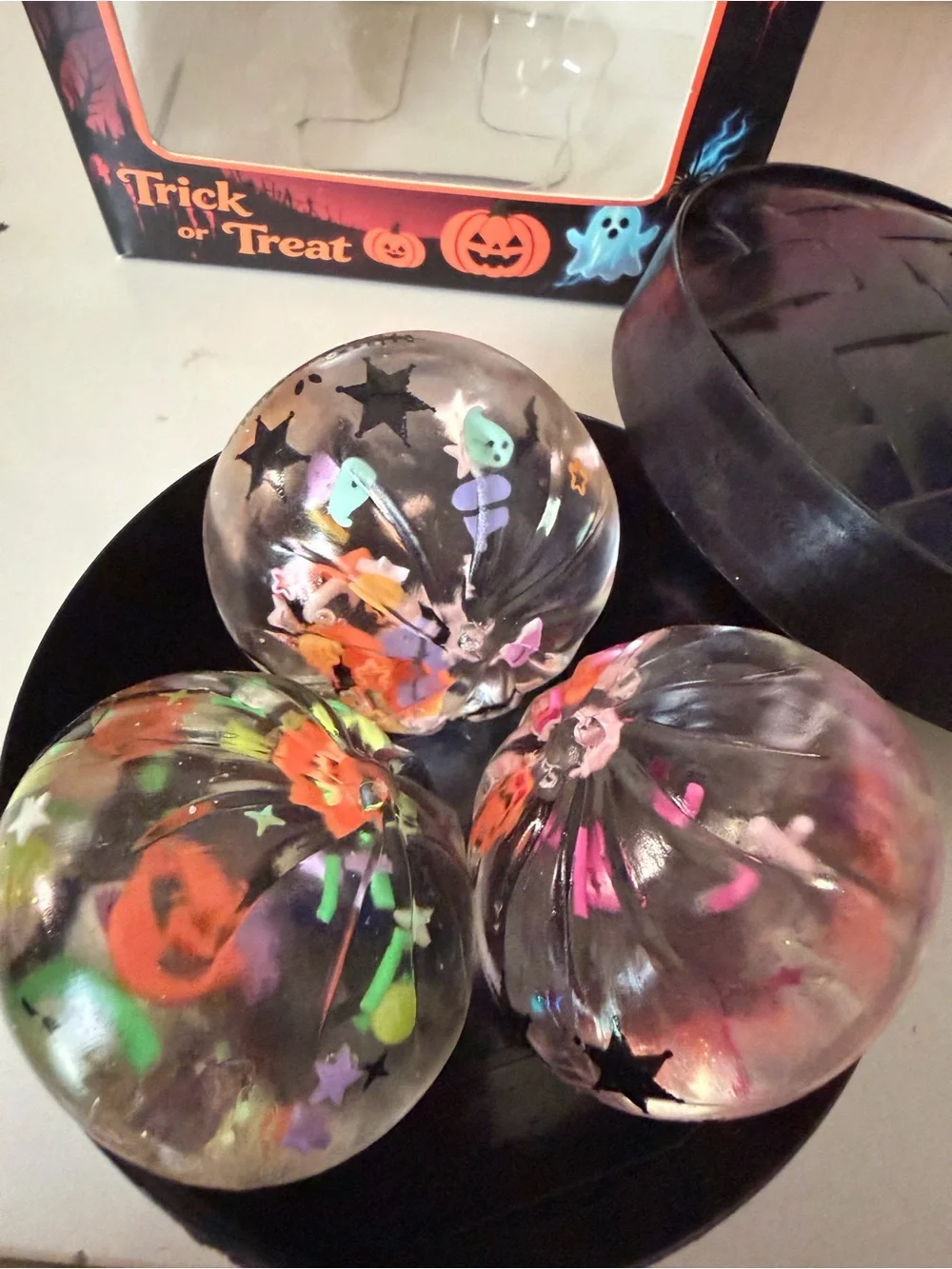 💀🎃👻HALLOWEEN Stress Balls - Clear with Orange and Black Accent SPRINKLES!!💀🎃👻
